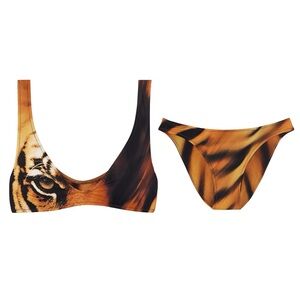 🔥NWT(SET) SKIMS x ROBERTO CAVALLI Plunge Triangle Top & Dipped Bottom TIGER FACE